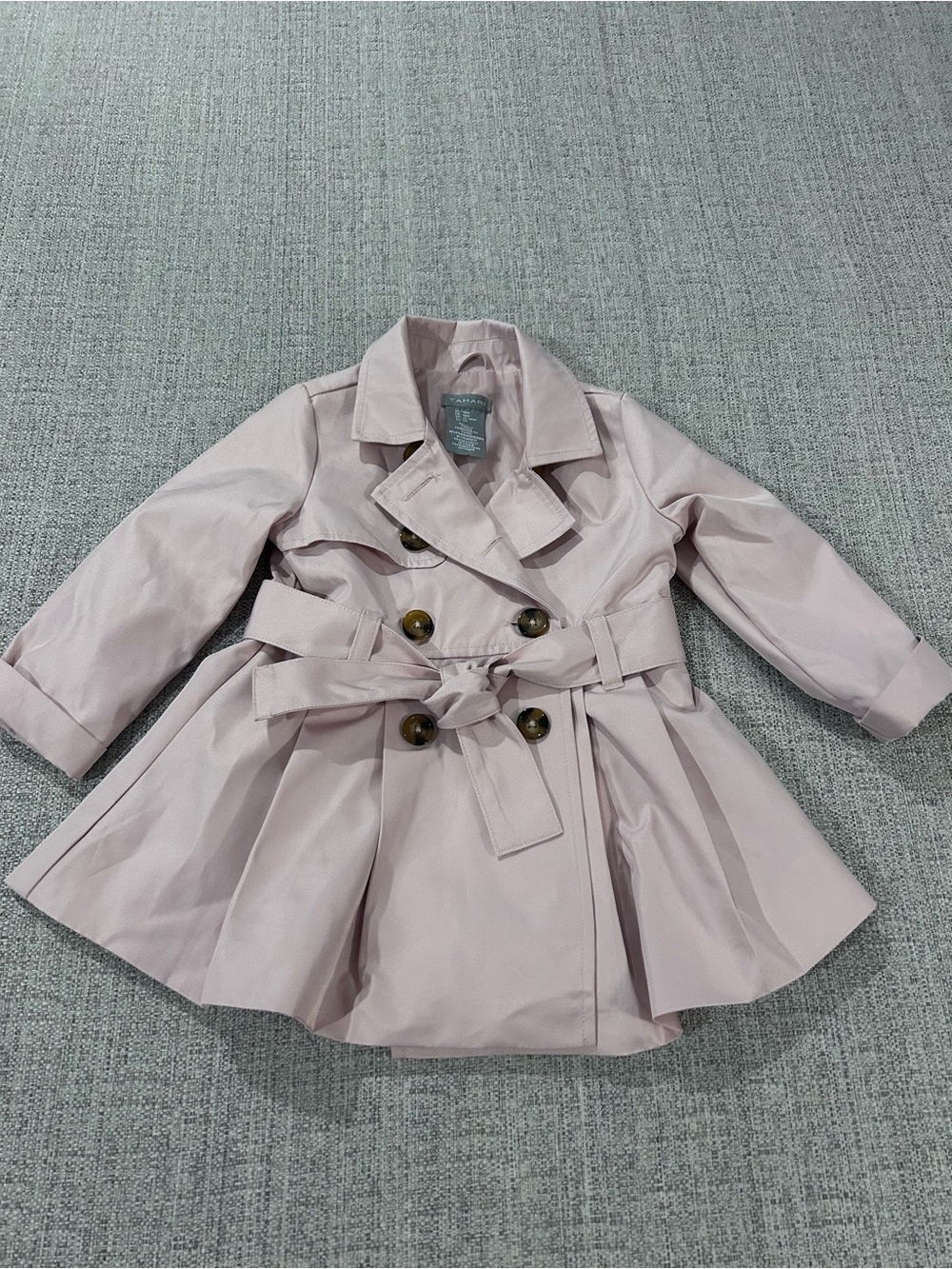 Tahari Girls Pale Pink Double-Breasted Peacoat with Waist Tie.     Size 18M